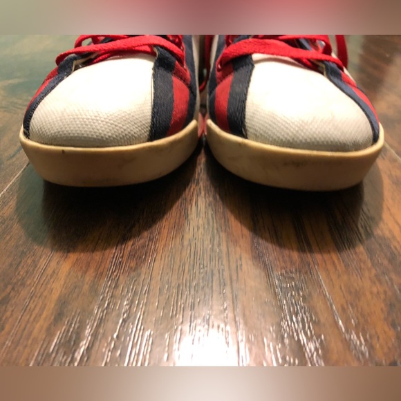 Gucci GG Monogram Script White/Navy/Red Sneakers SZ 37 - Picture 2 of 13